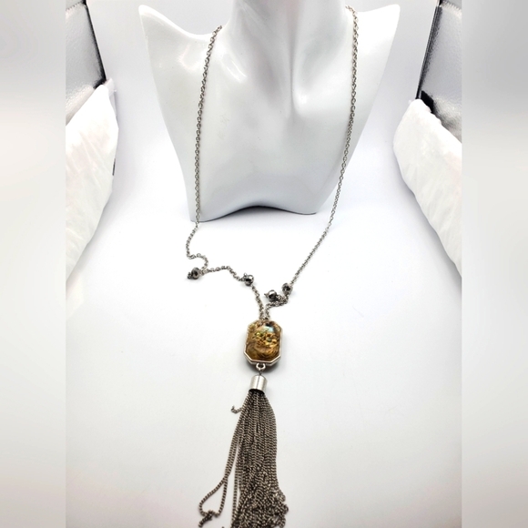 Cheetah‎ abalone shine tassel statement necklace N2426 - Picture 1 of 5
